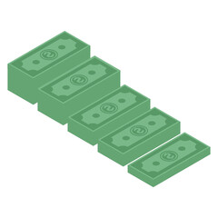 Big money concept. Big pile of cash. Hundreds of dollars. Isometry. Vector