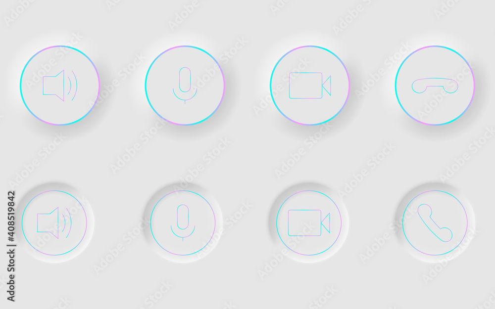 Fototapete White buttons in Neomorphism design style. Communication buttons set modern buttons. Vector