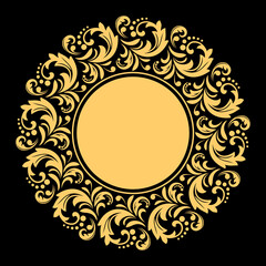 Decorative frame Elegant vector element for design in Eastern style, place for text. Floral golden border. Lace illustration for invitations and greeting cards.