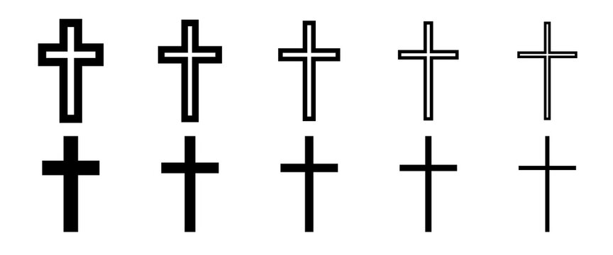 Cross icon vector illustration on different thicknesses. Christianity, catholic, protestant, orthodox symbol