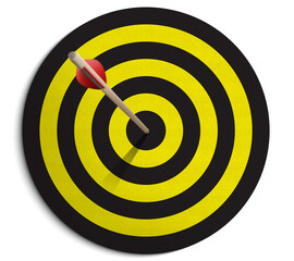 Dartboard and arrow on white background