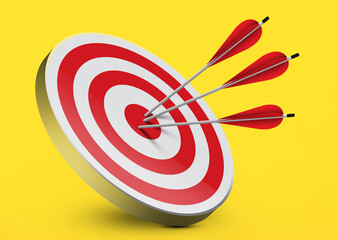 Dartboard and arrows on yellow background