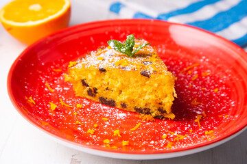 Orange cake with chocolate, delicious french recipe.