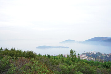 Fototapeta premium Foggy landscape from an island.