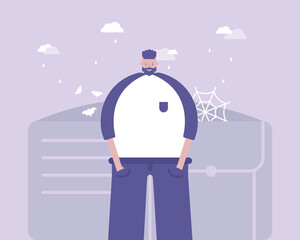 Financial crisis. A man is upset about losing money and going bankrupt.  Vector illustration  for telework, remote working and freelancing concept, business, start up
