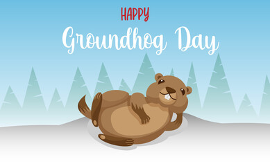 Happy Groundhog Day. Vector illustration with grounhog.