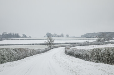 Snowy Rural Landscape Around Chetwode In Buckinghamshire