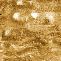 Gold ink and watercolor texture on white paper background. Paint leaks and decalcomania effects. Hand-painted gouache abstract image. Mess on the canvas.