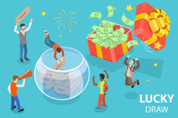 3D Isometric Flat Vector Conceptual Illustration of Lucky Draw, Lottery Gambling.