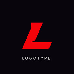 Speed letter L. Red race monogram logo. Italic bold racing style vector latin character. Letter for branding. Typeset design.