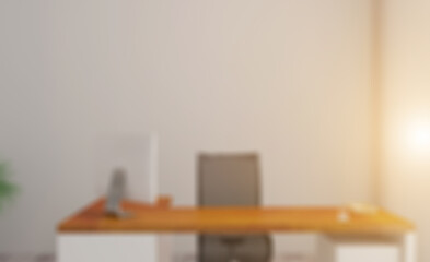 Modern meeting room. 3D rendering.. Sunset. Abstract blur phototography