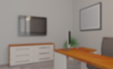 Modern meeting room. 3D rendering.. Empty paintings. Abstract blur phototography