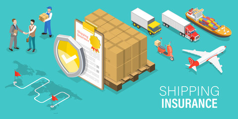 3D Isometric Flat Vector Conceptual Illustration of Shipping Insurance, Transportation Safety and Logistics.