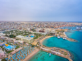 Obraz premium An aerial view on Hurghada town in Egypt