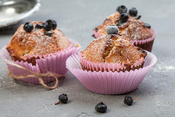 homemade sweet blueberry muffins close up