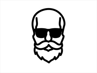 Hipster skull of a man with beard, mustache, and glasses.
Barber symbol silhouette isolated on white background. 
Vector illustration for hairdresser, Website page and mobile app design.
