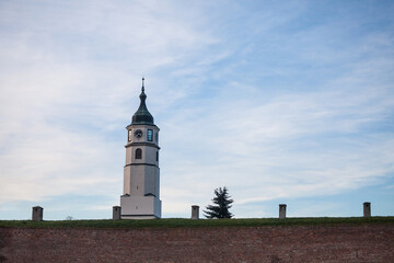 Clock tower of Kalemegdan, also known as Sahat Kula, during a sunny afternoon. Kalemegdan is a fortress, the main landmark of Belgrade, Serbia