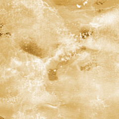 Gold ink and watercolor texture on white paper background. Paint leaks and decalcomania effects. Hand-painted gouache abstract image. Mess on the canvas.