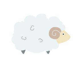 Cute sheep in flat style. Cute domestic animals cartoon sticker or icon