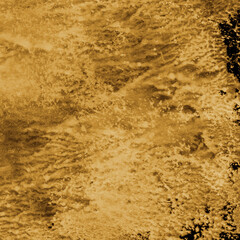 Gold ink and watercolor texture on white paper background. Paint leaks and decalcomania effects. Hand-painted gouache abstract image. Mess on the canvas.