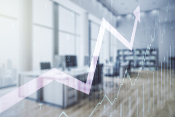 Double exposure of abstract creative financial chart and upward arrow illustration on modern...