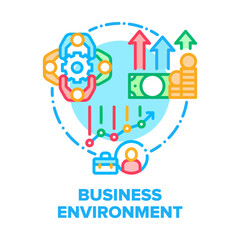 Business Environment Team Vector Icon Concept. Office Business Environment And Teamwork, Growth Money Profit And Financial Management, Brainstorming And Solution Color Illustration
