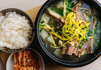 Traditional Korean cuisine with kimchi rice and short ribs soup