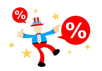 uncle sam america and percent bubble sign cartoon doodle flat design style vector illustration