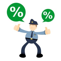 police officer and percent bubble sign cartoon doodle flat design style vector illustration