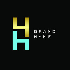 letter HH. gold and green color vector logo on black background