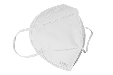 FFP2 respirator face mask isolated on white background, protectiv face covering to prevent coronavirus infection