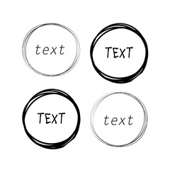 Hand drawn scribble circles. Round sketch line vector frames. Scribble round sketch frame pencil with sample text illustration