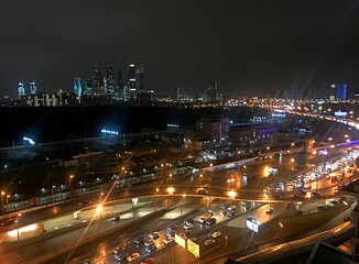 Night view of the Moscow City area from the seventeenth floor.