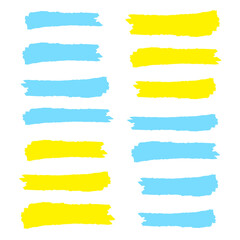 Vector yellow highlighter brush lines. Brush pen underline. Yellow watercolor hand drawn highlight