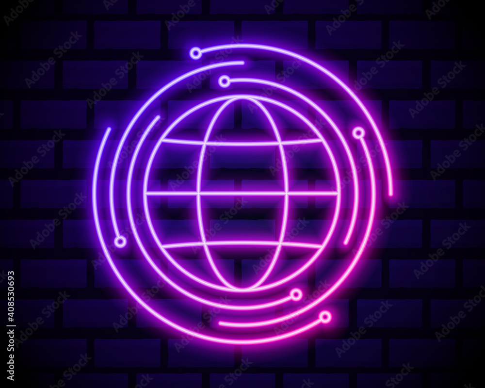 Poster satellite icon with globe. element of logistics icons for mobile concept and web apps. neon satellit