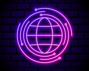 satellite icon with globe. Element of logistics icons for mobile concept and web apps. Neon satellite icon can be used for web and mobile apps