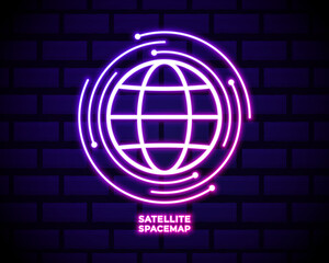 satellite icon with globe. Element of logistics icons for mobile concept and web apps. Neon satellite icon can be used for web and mobile apps