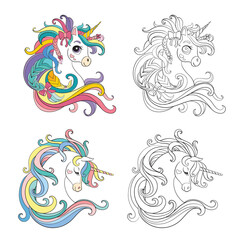 Set of cute cartoon unicorn vector illustration © alinart