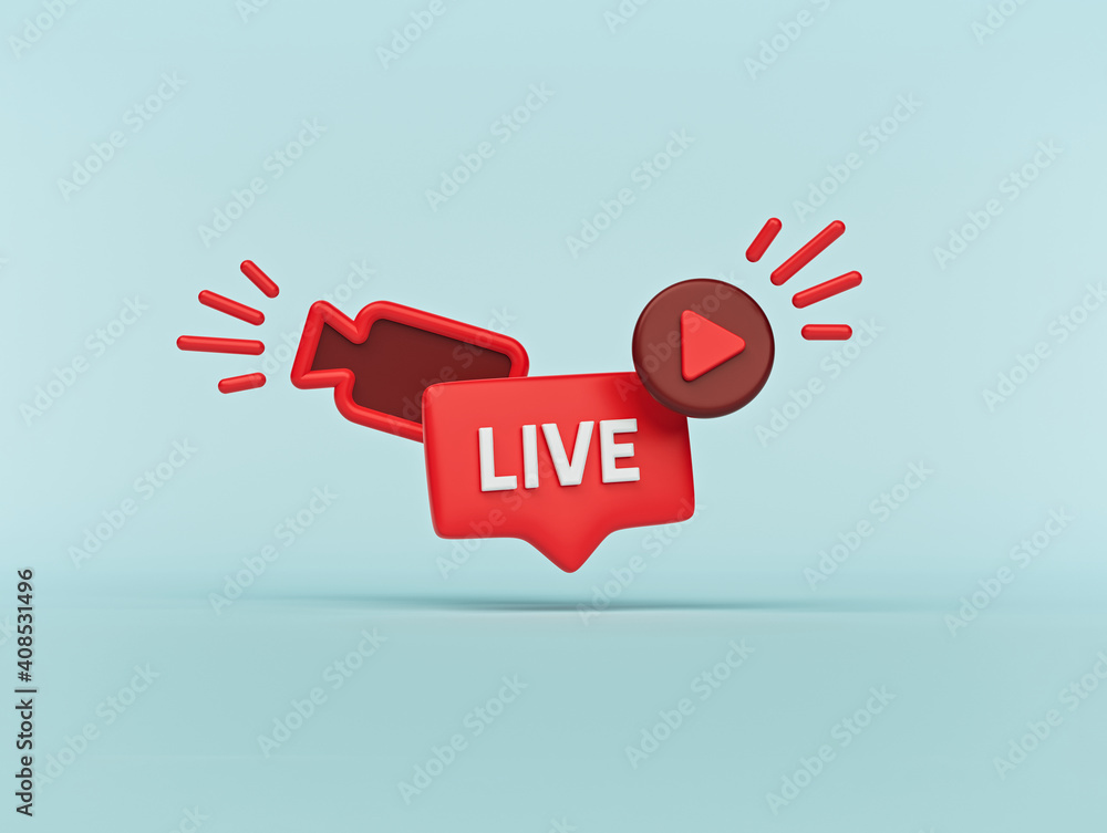 Poster live streaming social media minimal icon. 3d rendering