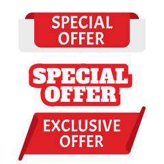 Red banner special offer. Vector badge template. Exclusive offer