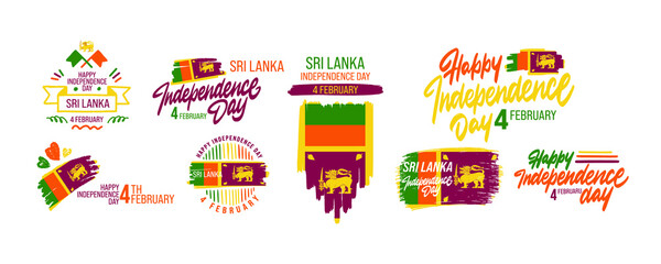 Set Sri Lanka Independence Day Greeting Card. Happy Independence Day Sri Lanka Vector Illustration.