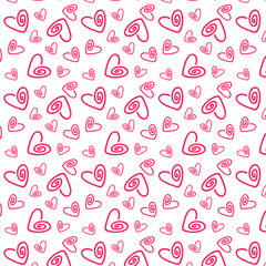 Pink hearts pattern, hand drawing, Valentines Day, love. Vector illustration