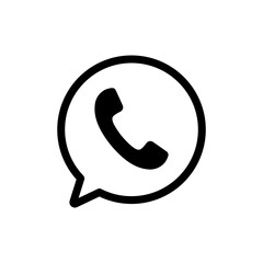 Phone and bubble icon. Black outline chat with handset. Message symbol. Vector isolated on white.