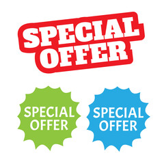 Special offer labels set. Special Offer grunge red tags
