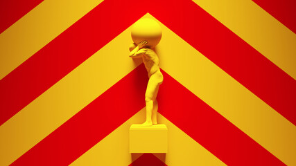 Yellow Atlas Statue Holding up the Celestial Heavens with Yellow  an Red Chevron Background 3d illustration render