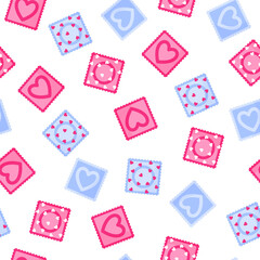 Seamless pattern of different colors of condoms for the wedding or Valentine's Day.