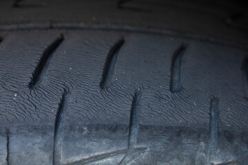 old tyre car broken used dangerous transport close-up
