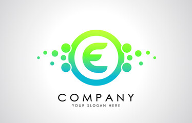 Fototapeta premium Dots Letter E Logo in Blue and Green Gradient. Alphabet Dotted Logo Vector Design, EPS10. 