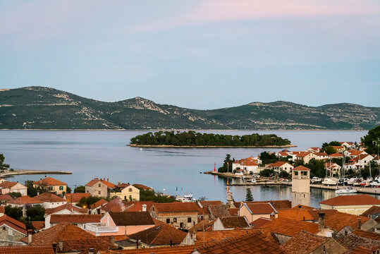 Elevated view of the village of Veli Iz, Island of Iz, Zadar archipelago, Dalmatia, Croatia