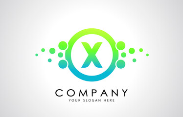 Dots Letter X Logo in Blue and Green Gradient. Alphabet Dotted Logo Vector Design, EPS10.
